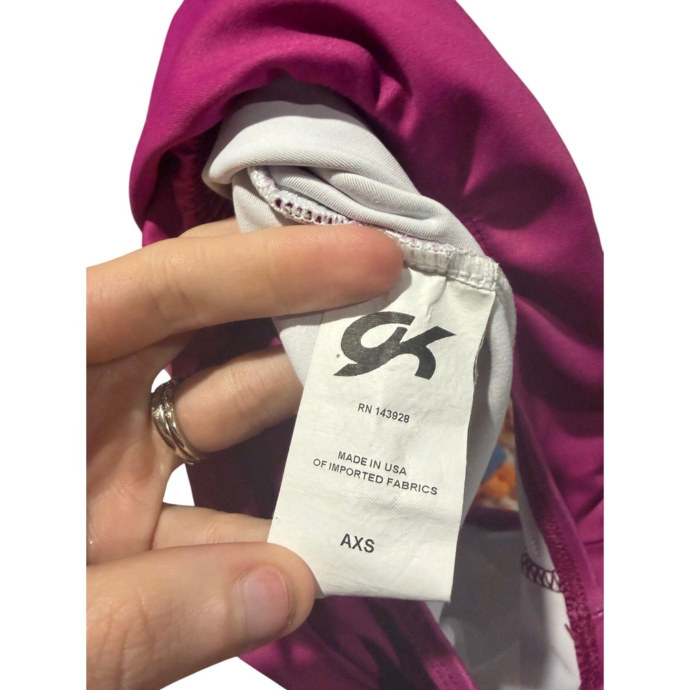 GK Elite Jade Carey Kids Gymnastics Leotard Pink Purple Ombre Mesh Back AXS - Picture 6 of 8